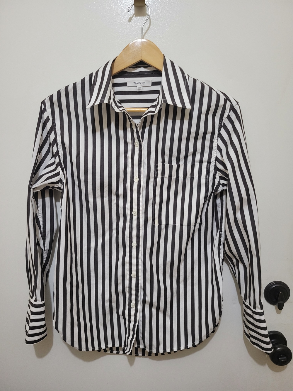 Madewell Black and White Vertical Stripe Oversized Button-Down Shirt - Size XXS